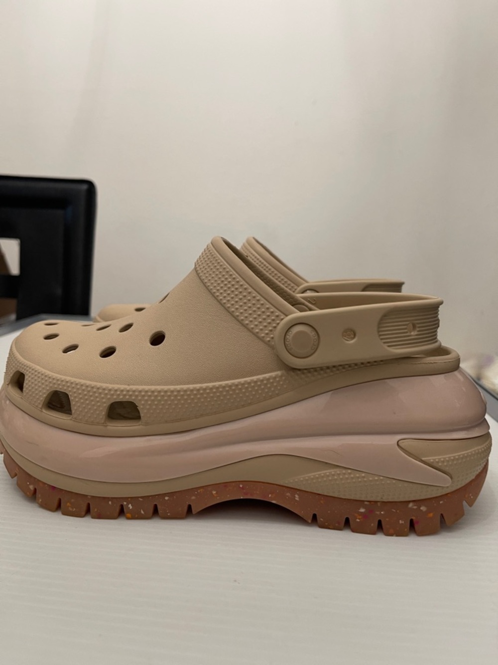 CROCS Platform Clog Mules in Beige and Light Pink